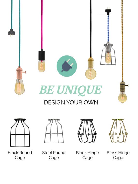 Plug in Lamp Cage Pendant Light  -  Design Your Own - Any Custom Lengths and Colors