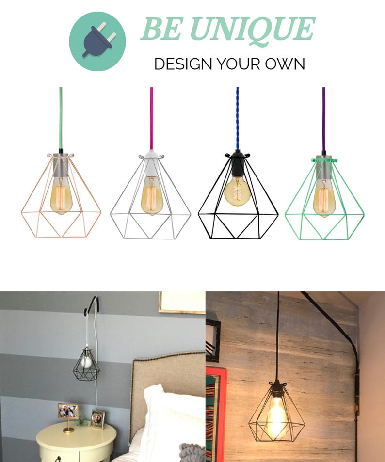 Any Cord Length Custom Any Color Plug In himmeli Lighting Diamond Cage Hanging Pendant Plug In Lamp