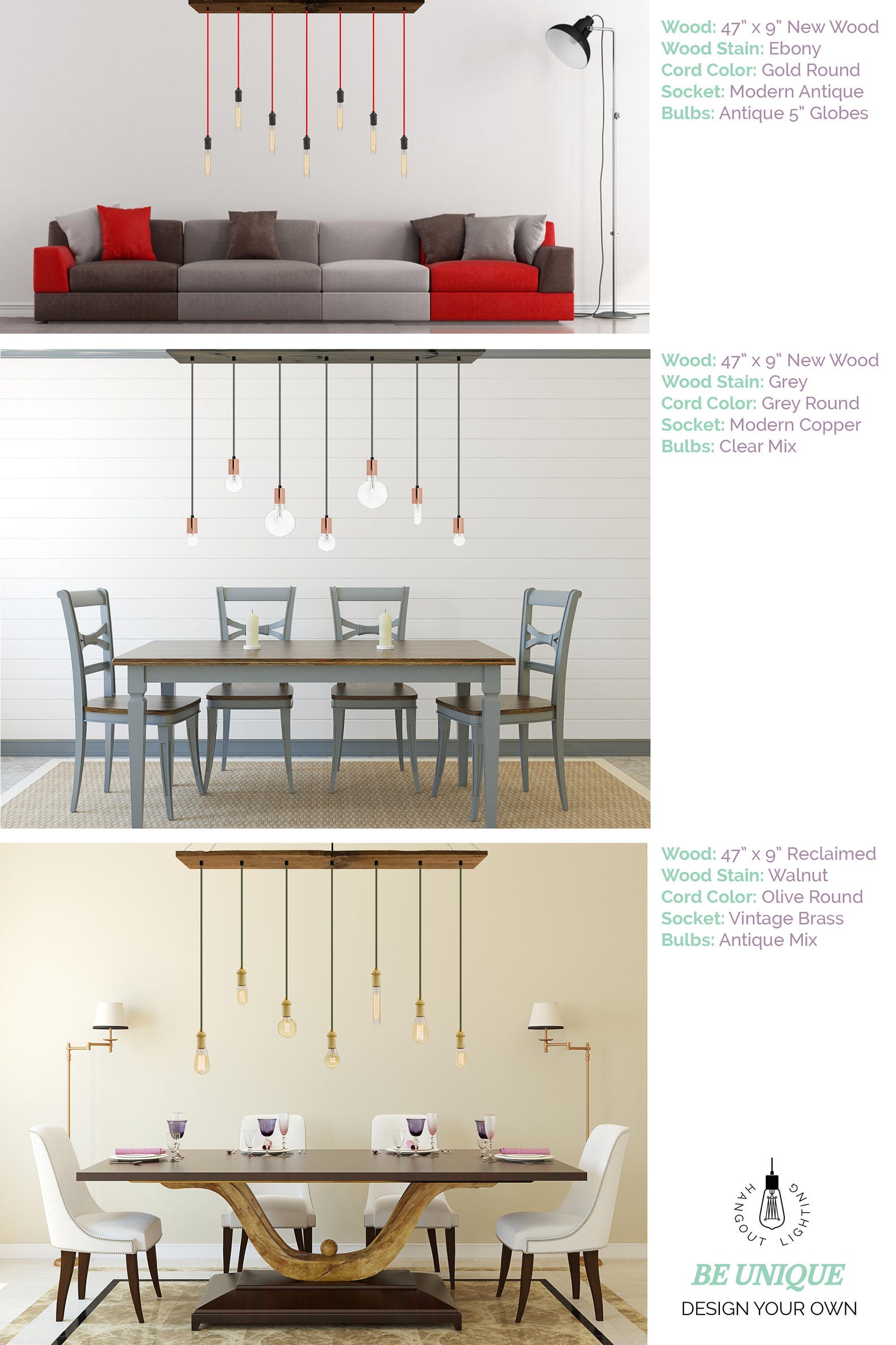 Dining Chandelier Rustic Modern 7 Pendant Lights Antique Edison Bulb ...