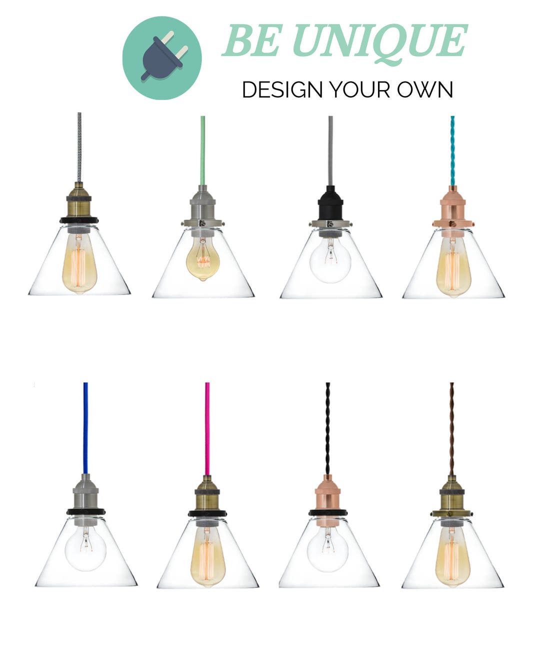 Plug in Glass Cone Shade Pendant Light - Plug in Lamp - Custom Design ...
