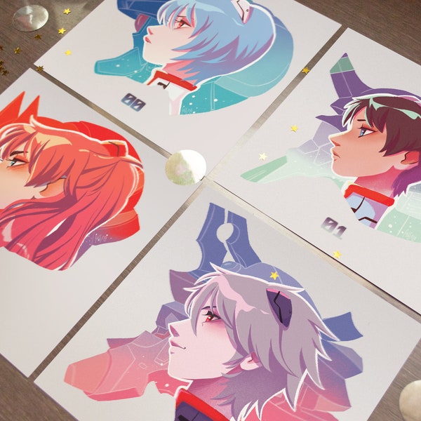 Children Pilots • Art Prints, tribute illustration fanart of Evangelion characters Shinji, Asuka, Rei, Kaworu