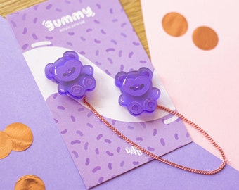 Gummy • acrylic pins set of two semi transparent soft lilac gummy bears, pink chain collar pins