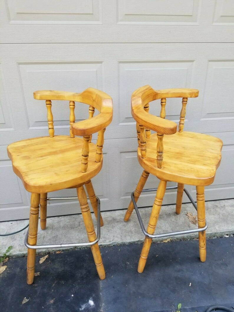 Captain Mate Bar Stool Maple Wood Vintage Etsy