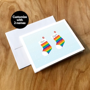 Aanpasbare kerstkaart met LGBTQ+ Pride-kousen (XMAS10CRDCSTM)