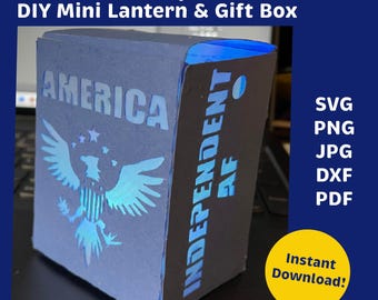 Amerika Unabhängige AF Laterne SVG Cricut Silhouette Schnitt Datei, 4. Juli Papierlaterne Glow Dekor, Vaterländische Herzstück druckbare DIY Box