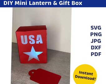 USA Feuerwerk Laterne SVG Cricut Silhouette Cut File, 4. Juli Papierlaterne Glow Dekor, Vaterländische Herzstück druckbare DIY Box