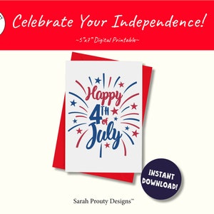 Día de la Independencia, Tarjeta imprimible, 4 de julio, Rojo, blanco y azul, Fuegos artificiales, Bengalas, EE. UU., Bandera estadounidense, Patriótico, Independiente, Valiente