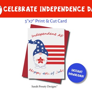 Día de la Independencia, Tarjeta Imprimible, 4 de Julio, Rojo Blanco y Azul, Fuegos Artificiales, Bengalas, EE.UU., Bandera Americana, Gnomo, Patriótico, AF Independiente