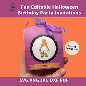 Halloween Gnome Treat Box SVG, Printable Favor Box for Parties, DIY Trick or Treat Party Decor, Instant Download, Personalize Each Kids Box