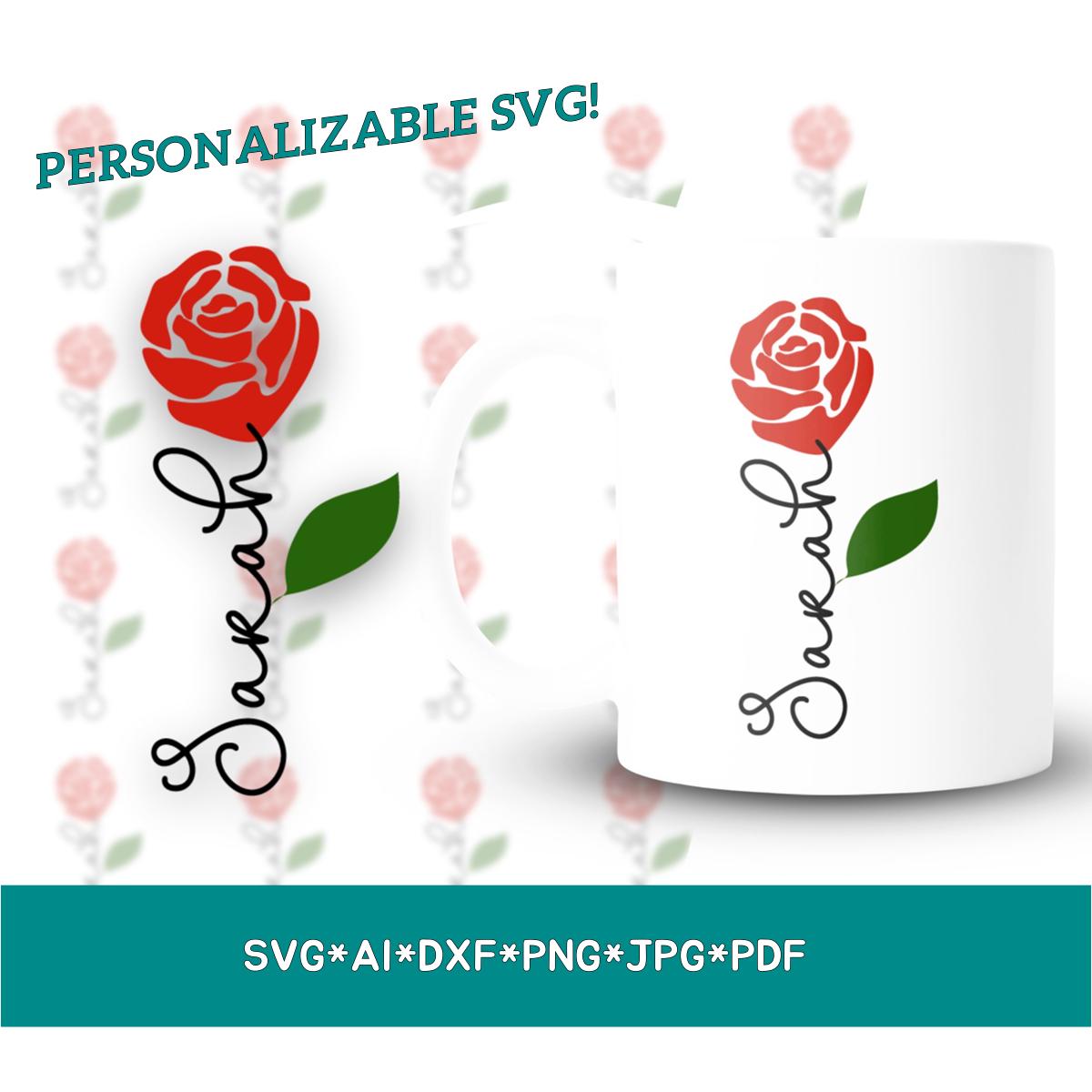 Custom Editable Name Rose Design Digital Download for Cricut