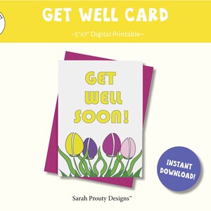 Carte Bon rétablissement, cadeau pour elle, imprimable, carte tulipes, carte de voeux, téléchargement numérique, carte pour maman, carte pour amis, carte pour collègue, rétro