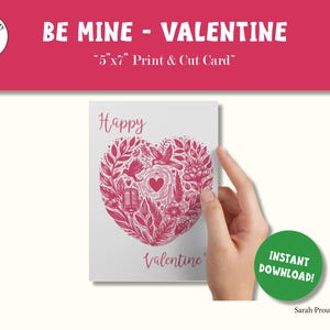 Download digital de cartão de dia dos namorados, design de coração "Seja meu", download instantâneo, cartão de dia dos namorados para impressão, cartão faça você mesmo 5x7
