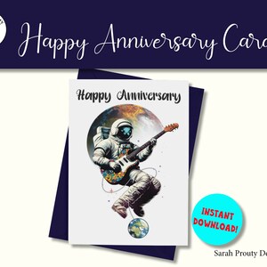 Tarjeta de feliz aniversario, descarga digital, tarjeta de felicitación, astronauta tocando la guitarra, tarjeta de esposa, tarjeta para él, Rock My Universe, parejas