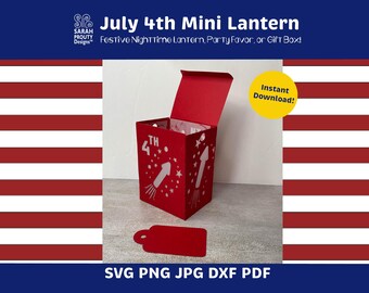 4. Juli Mini Laterne SVG Rot, Dekoration für Cricut & Silhouette, Unabhängigkeitstag SVG, Geschenk Box, Tischdekoration