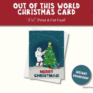 Galaktische Weihnachtsgrußkarte | 5 "x 7" Astronaut Dekorationsbaum | Handgezeichneter digitaler Download für Weltraumliebhaber und Urlaubsbegeisterte