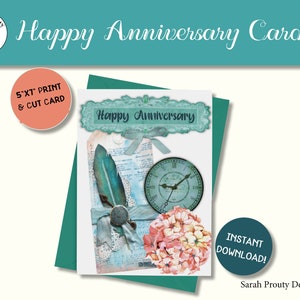 Tarjeta de feliz aniversario, descarga digital, tarjeta de felicitación, hortensias, tarjeta para esposa, tarjeta de él, mariposas, nota de amor, te amo más cada día