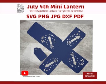 4. Juli Mini Laterne SVG Weiß, Vaterländisches Partygeschenk für Cricut & Silhouette, Vaterländische SVG, Unabhängigkeitstag DIY, Geschenkbox, Tischdekor