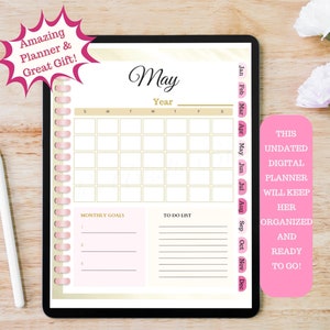 Undatierter Goodnotes Planer, monatlicher digitaler Planer, Goodnotes Template, iPad Planer, Digital Journal Pdf, Setting, Wochenplaner
