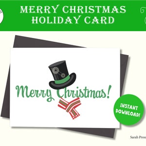 Vrolijk kerstfeest, steampunk, vakantiekaart, kaart voor papa, afdrukbaar, kaart voor oom, wenskaart, digitale download, collega, gastvrouw, sjaal, leraar