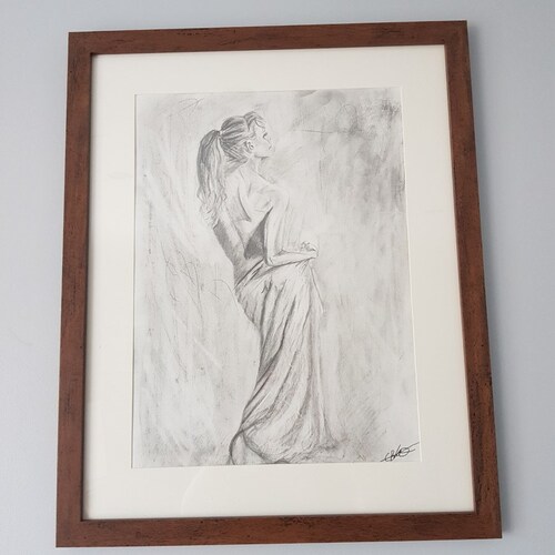 ORIGINAL Graphite Drawing, Wisdom, Greek Goddess Roman Style Female Figurative Drawing Home Living shops Bedroom Decor Unframed artwork, A3 Size