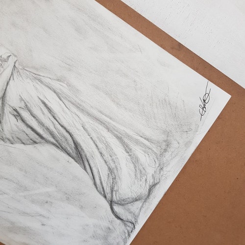 ORIGINAL Graphite Drawing, Wisdom, Greek Goddess Roman Style Female Figurative Drawing Home Living shops Bedroom Decor Unframed artwork, A3 Size