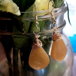 Toffee - Resin Teardrop Earring - Wire Wrapped - Wedding- Graduation image 1