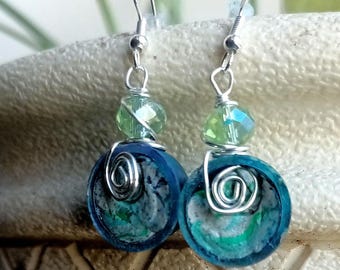 Unity Blue Polymer Clay Drop Earrings-Beaded- Eco Conscious Jewelry