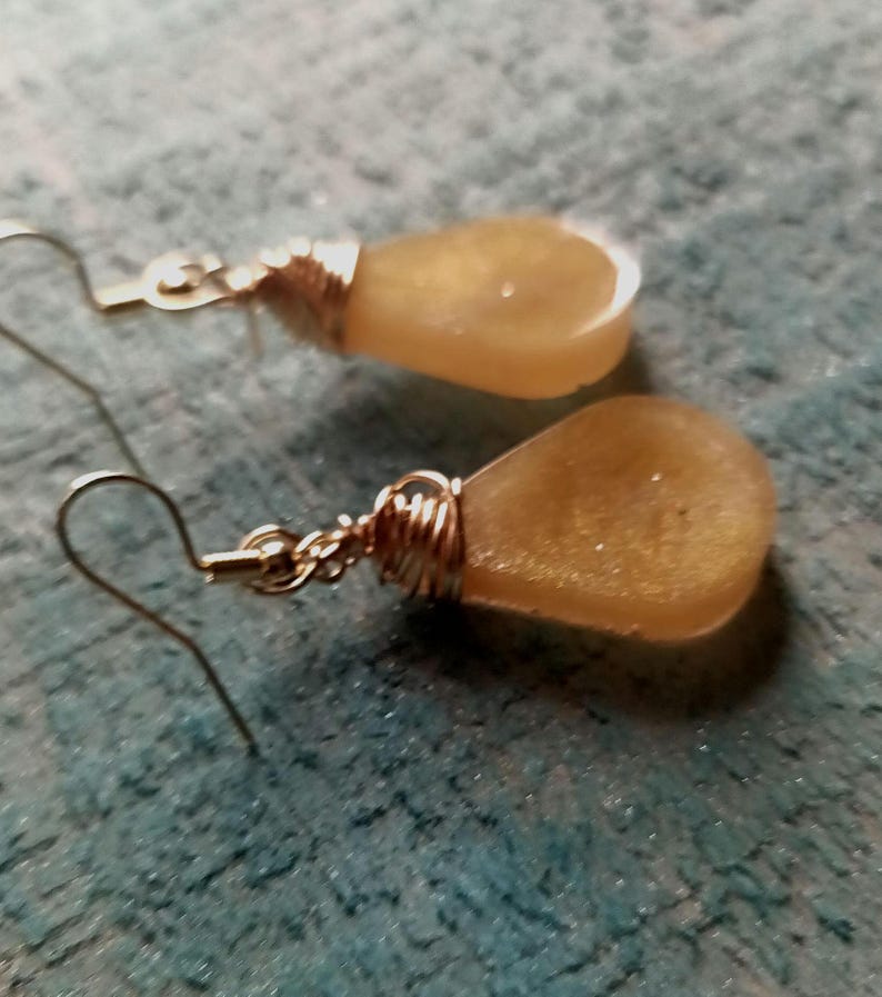 Toffee - Resin Teardrop Earring - Wire Wrapped - Wedding- Graduation image 5