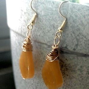 Toffee - Resin Teardrop Earring - Wire Wrapped - Wedding- Graduation image 8