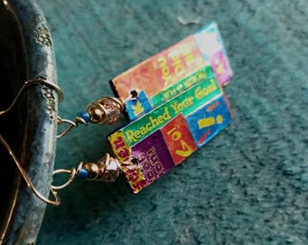 Superstar - Teacher Earrings- Teacher Appreciation - Upcycled- Wood Jewelry.