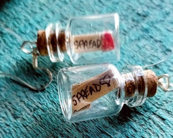 Message In A Bottle- Cork Bottle Petite Glass Earrings - Silver - Love Note-