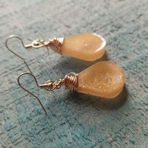 Toffee - Resin Teardrop Earring - Wire Wrapped - Wedding- Graduation image 6