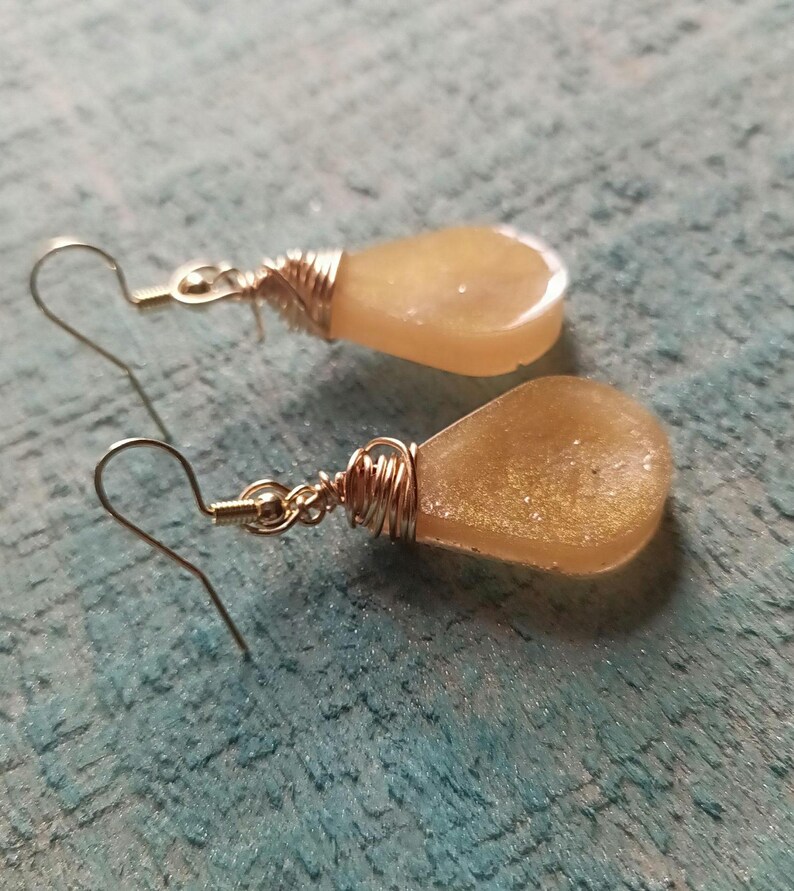 Toffee - Resin Teardrop Earring - Wire Wrapped - Wedding- Graduation image 6