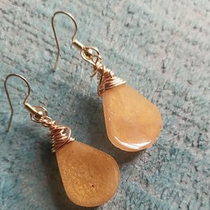 Toffee - Resin Teardrop Earring - Wire Wrapped - Wedding- Graduation image 3
