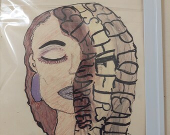 Healing - Wellness Art- Affirmation Self Awareness- Hand drawn .Framed Art- Home Decor -Office