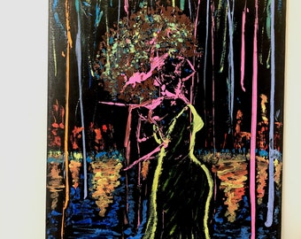 Girl on Fire - Wellness Art- Affirmation Art - Acrylic on Canvas - Afrocentric - Ethnic - Neon- Colorful - Wall Art - Home Art - Office Art