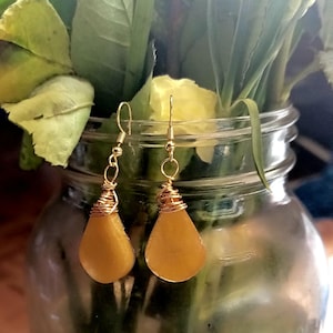 Toffee - Resin Teardrop Earring - Wire Wrapped - Wedding- Graduation image 2