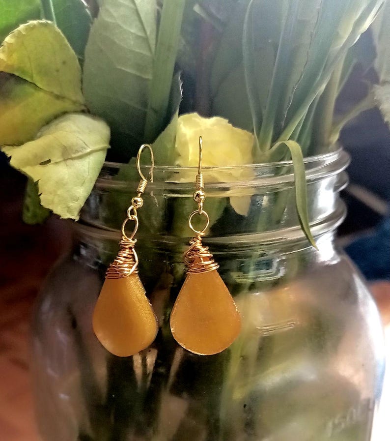 Toffee - Resin Teardrop Earring - Wire Wrapped - Wedding- Graduation image 2