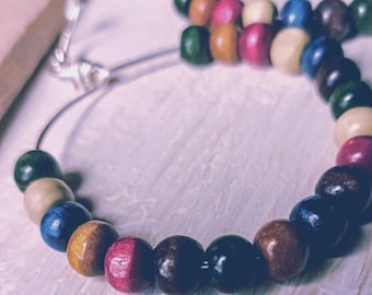 Primary - Wood Beaded Hoop Earrings- Wood Bead