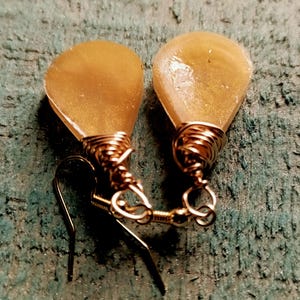 Toffee - Resin Teardrop Earring - Wire Wrapped - Wedding- Graduation image 4