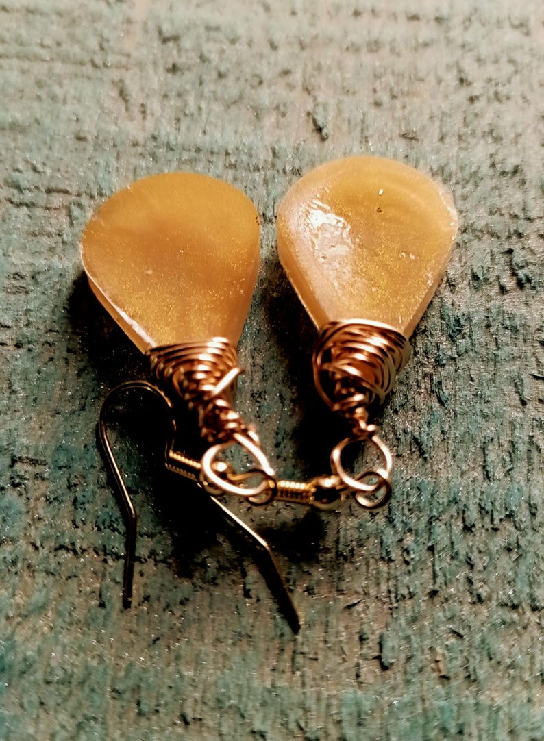 Toffee - Resin Teardrop Earring - Wire Wrapped - Wedding- Graduation image 4