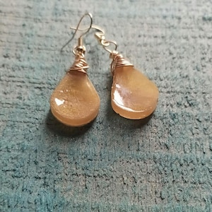 Toffee - Resin Teardrop Earring - Wire Wrapped - Wedding- Graduation image 9