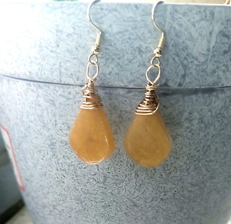 Toffee - Resin Teardrop Earring - Wire Wrapped - Wedding- Graduation image 7
