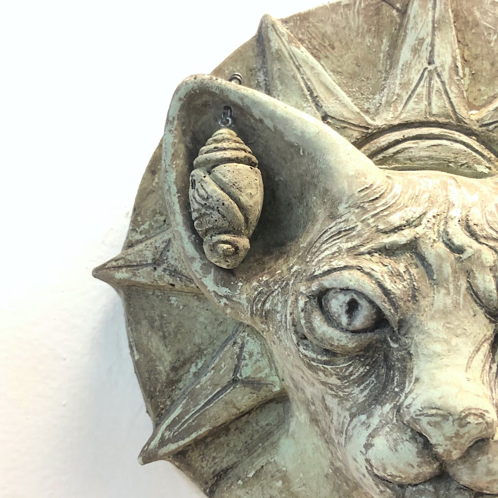 Cat Garden Sculpture Gargoyle With Chrysalis Hanging in Ear Etsy