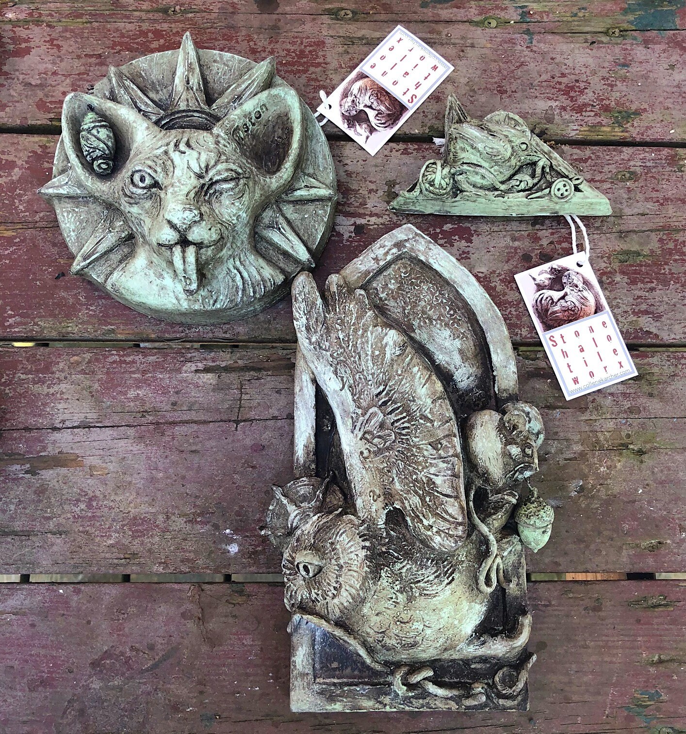 Handmade animal tiles representing the three Fates in Greek Etsy