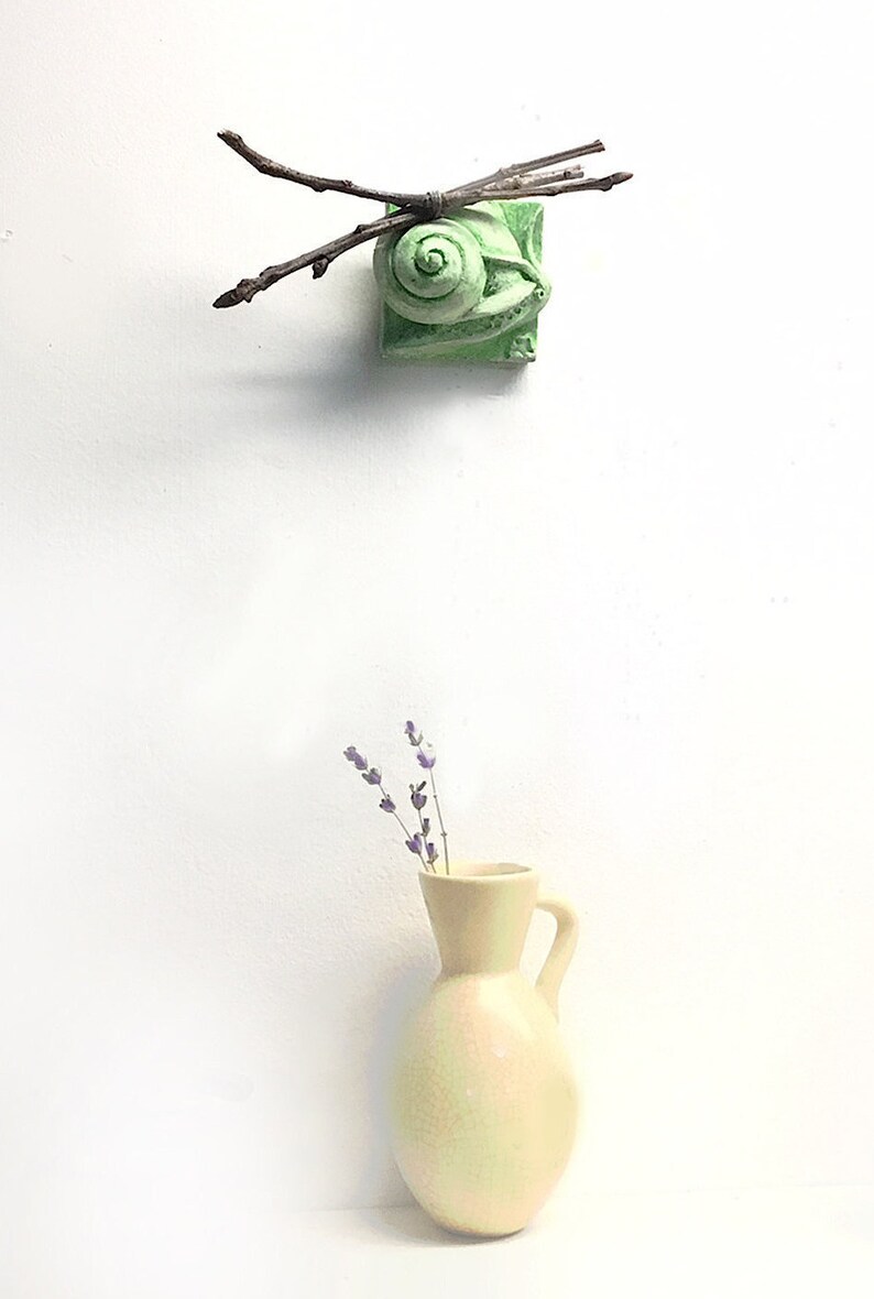 Snail wall sculpture snail on a mission snail gift gift for gardener folk art tile