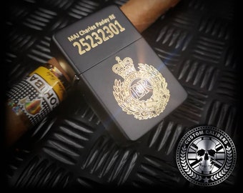 Engraved Solid Brass Lighter: Matt black, personalised Military Gift with Box