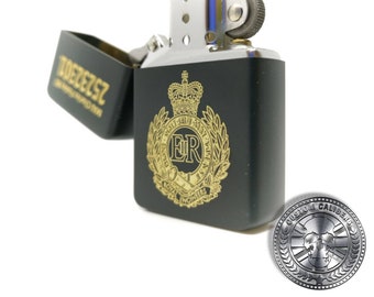 Engraved Matt Black Solid Brass Lighter: Personalised Military Gift with gift box.