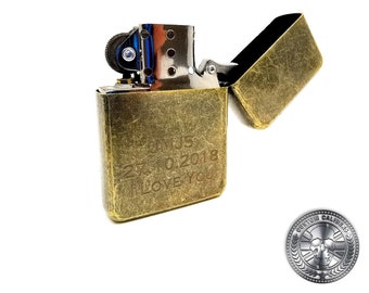 Engraved Antique Brass effect Lighter: Personalised Groomsman Gift with Gift Box