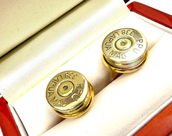 Cuff links, bullet Cufflinks, .338 Lapua Magnum, handcrafted from fired brass casings, sniper gift, Military gift, Best man gift